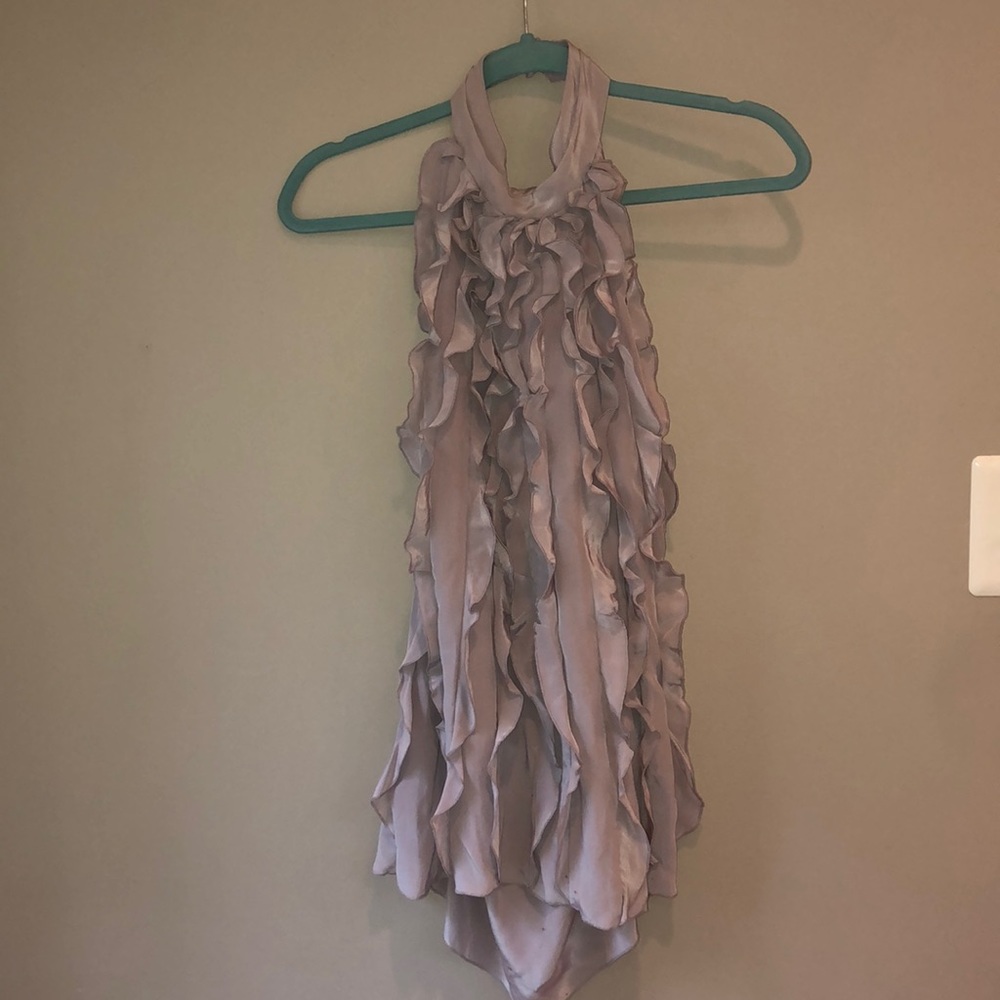 BCBGMAXAZRIA Lilac Silk Ruffle Halter Top